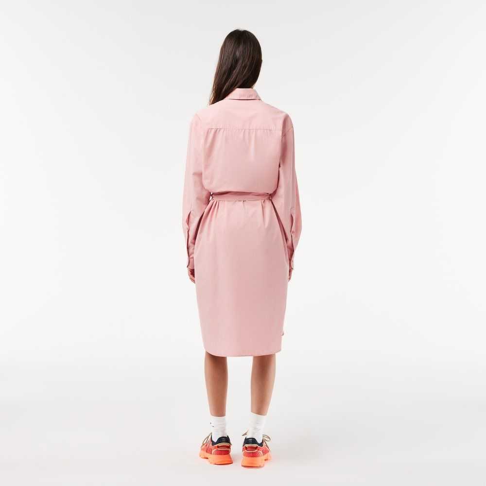 Pink Lacoste Loose Fit Cotton Poplin Shirt Dress | GWVYPI-546