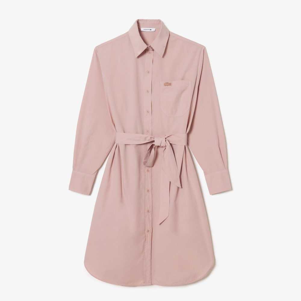 Pink Lacoste Loose Fit Cotton Poplin Shirt Dress | GWVYPI-546