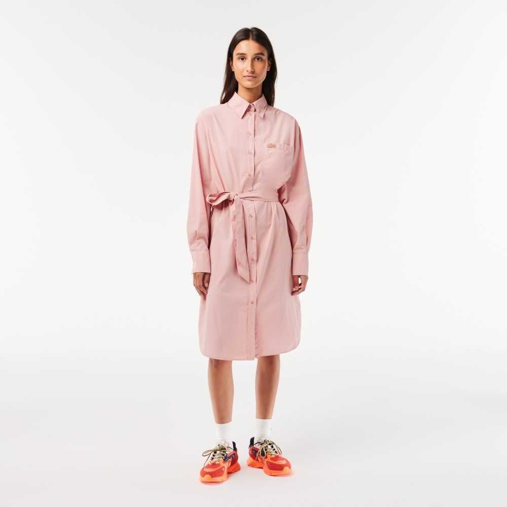 Pink Lacoste Loose Fit Cotton Poplin Shirt Dress | GWVYPI-546