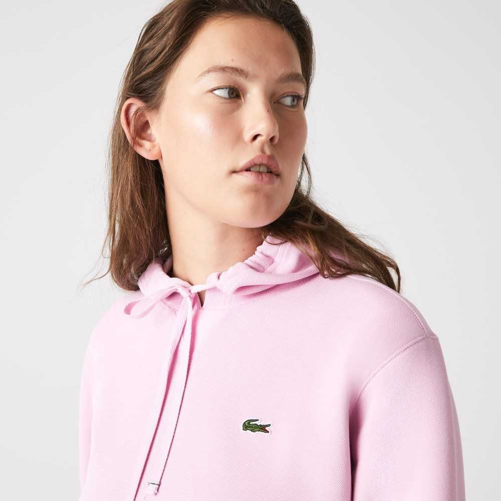 Pink Lacoste Loose Fit Hooded Cotton Blend Sweatshirt | MSTJAZ-253