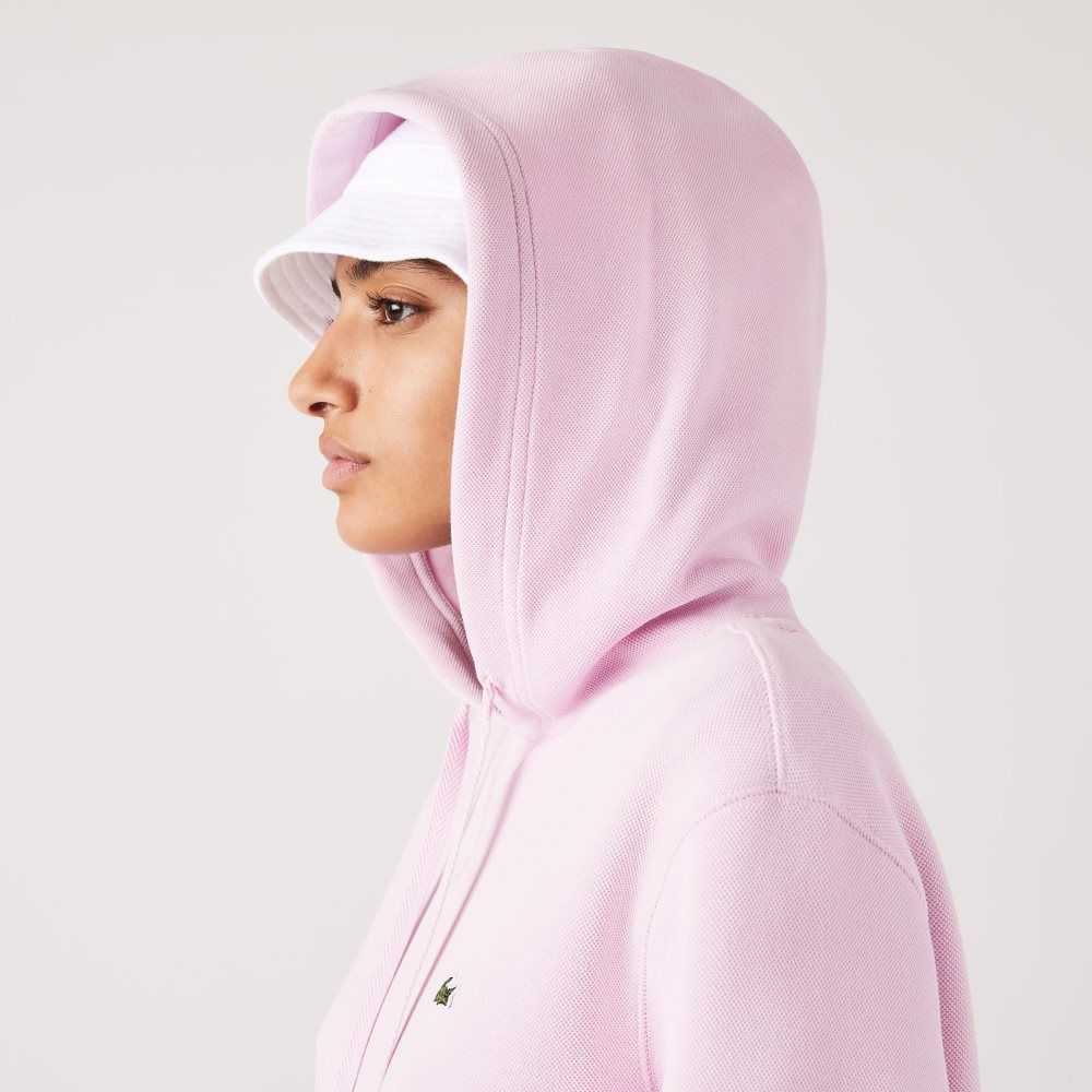 Pink Lacoste Loose Fit Hooded Cotton Blend Sweatshirt | MSTJAZ-253