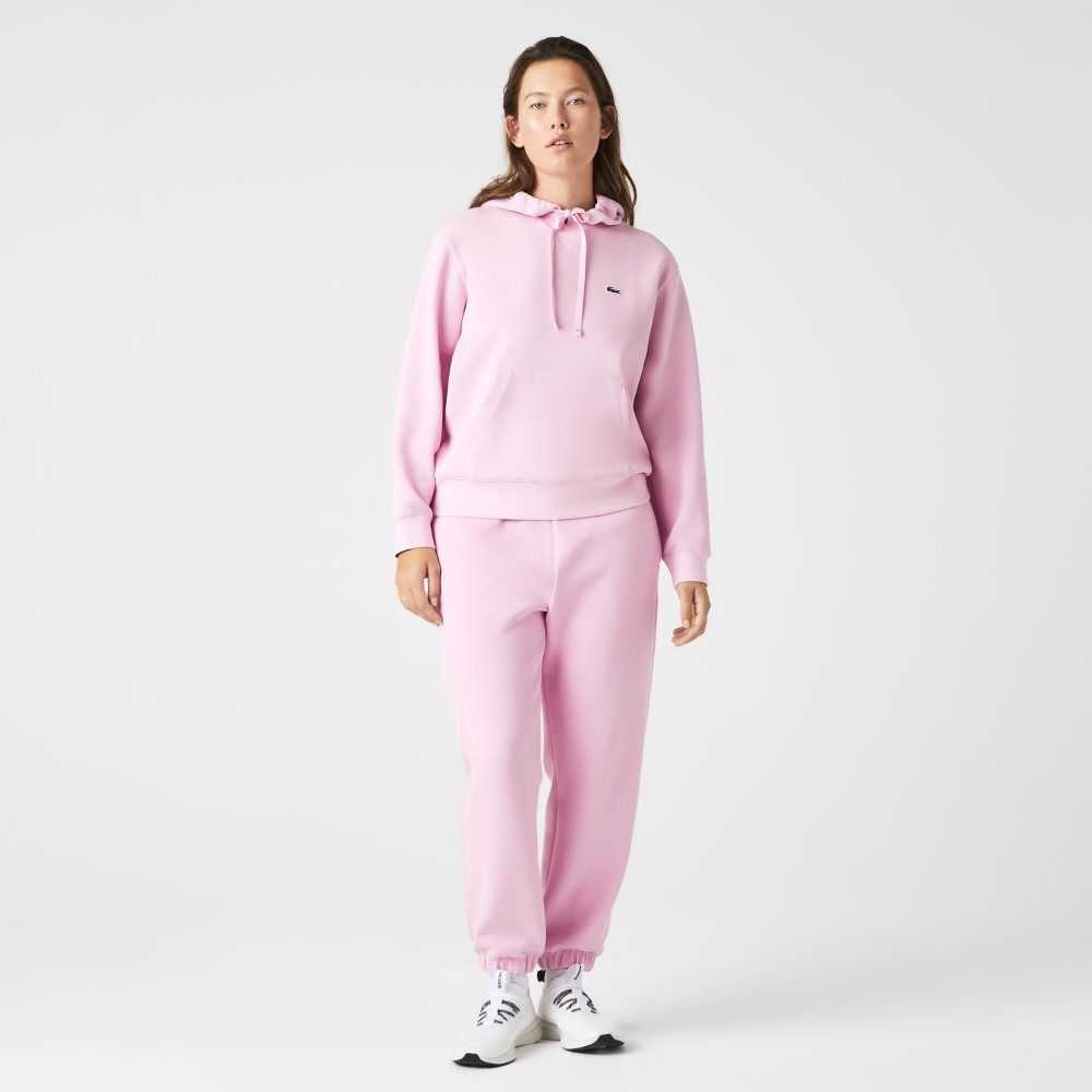 Pink Lacoste Loose Fit Hooded Cotton Blend Sweatshirt | MSTJAZ-253