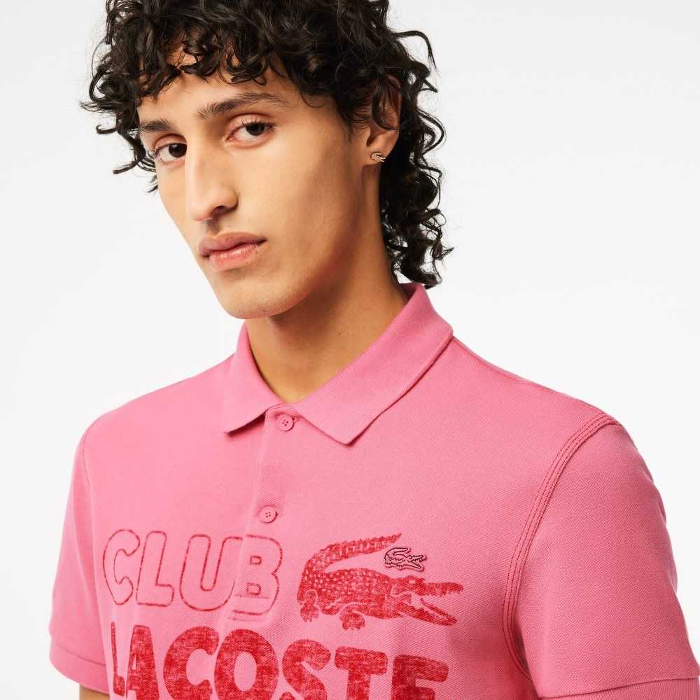 Pink Lacoste Organic Cotton Printed Polo | QAEOID-065