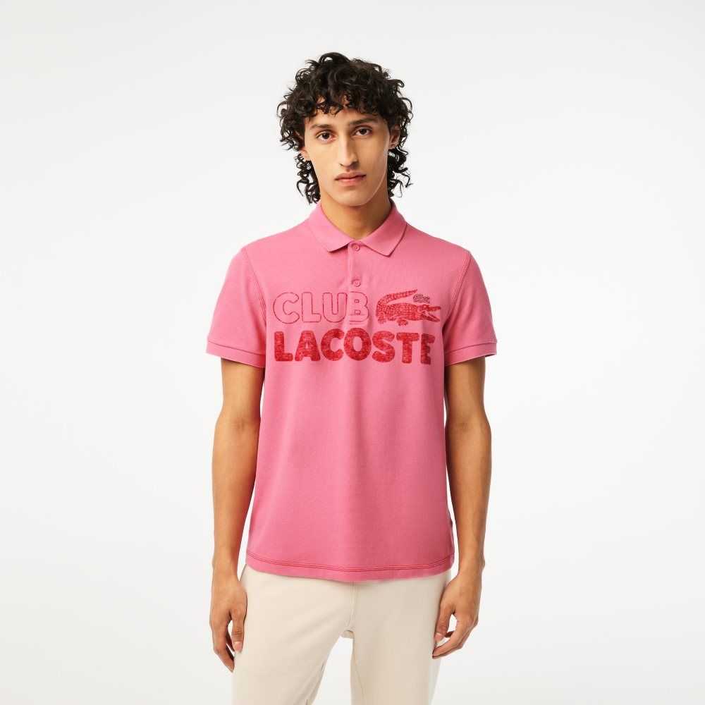 Pink Lacoste Organic Cotton Printed Polo | QAEOID-065