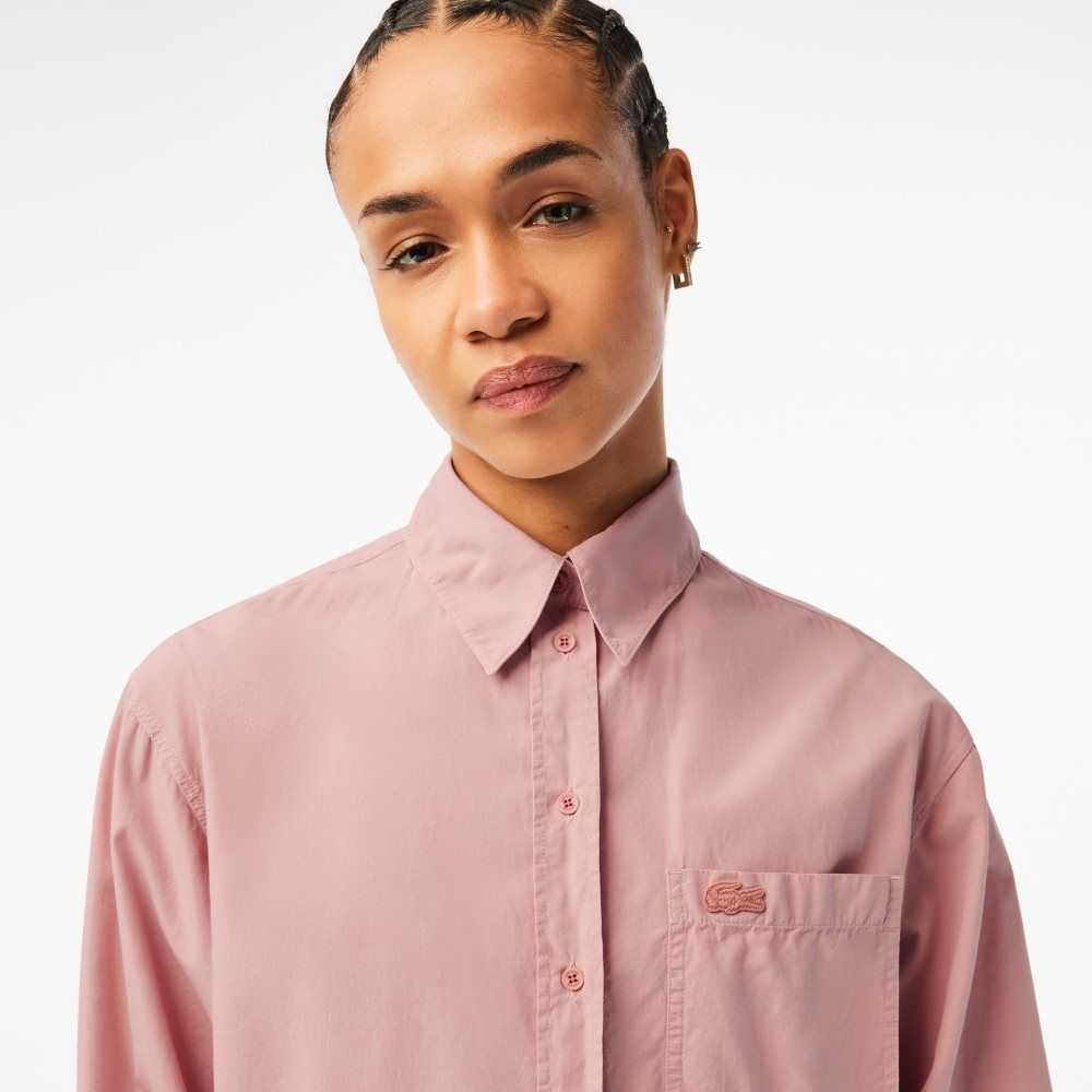 Pink Lacoste Oversized Cotton Poplin Shirt | ULQVYA-207