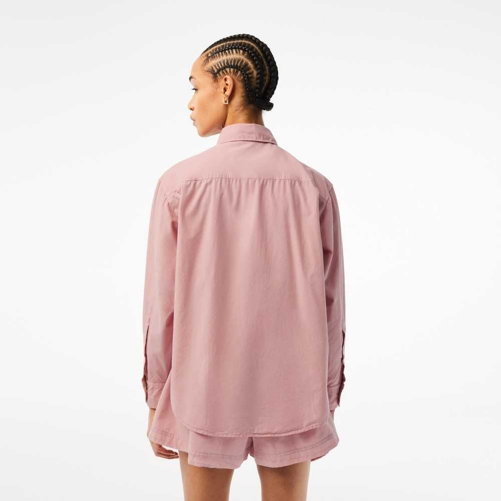 Pink Lacoste Oversized Cotton Poplin Shirt | ULQVYA-207