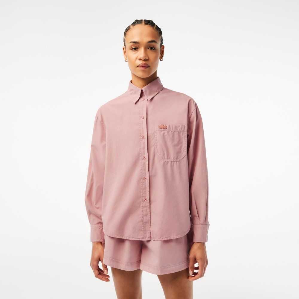 Pink Lacoste Oversized Cotton Poplin Shirt | ULQVYA-207