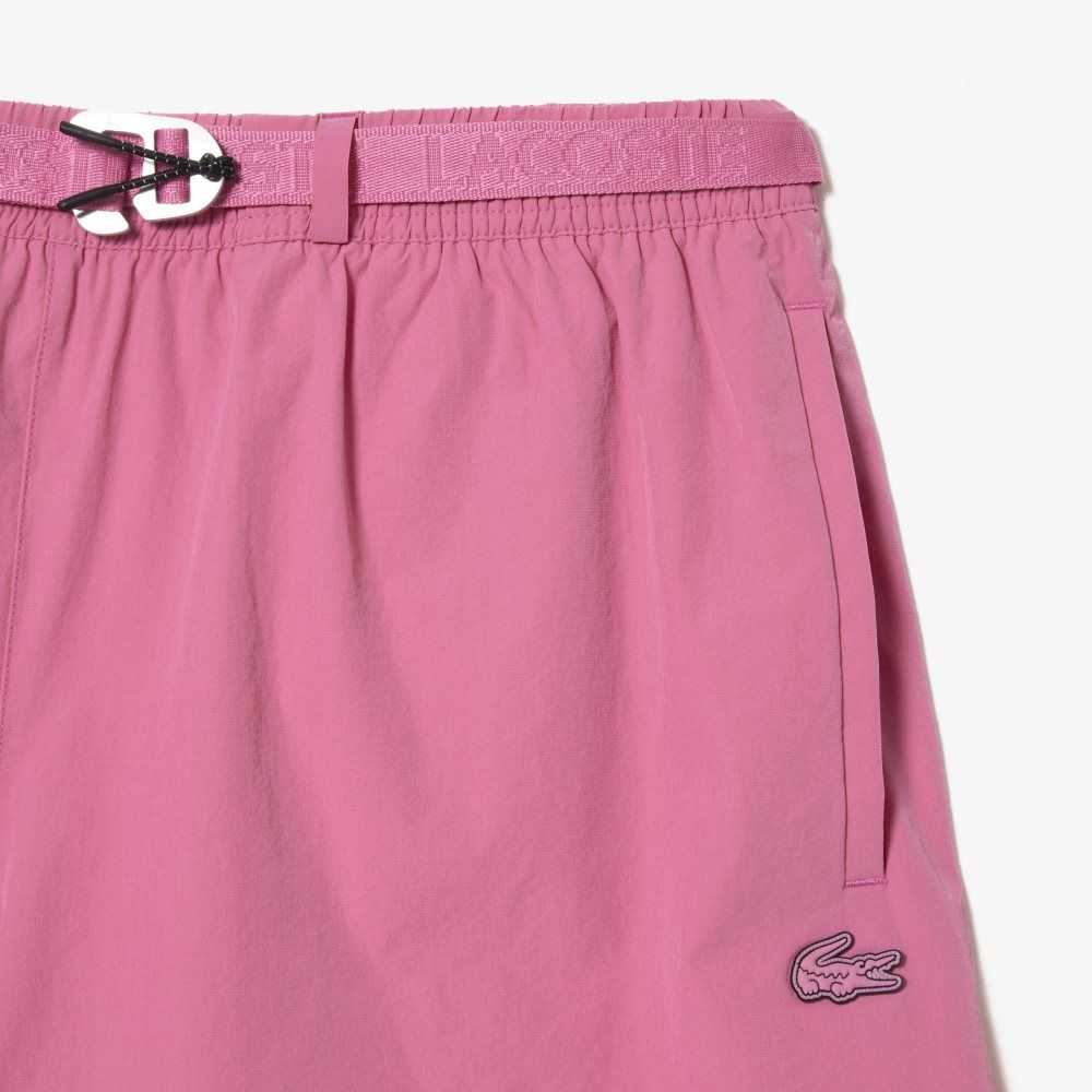 Pink Lacoste Quick-Dry Logo Stripe Swim Trunks | LDQPOZ-930