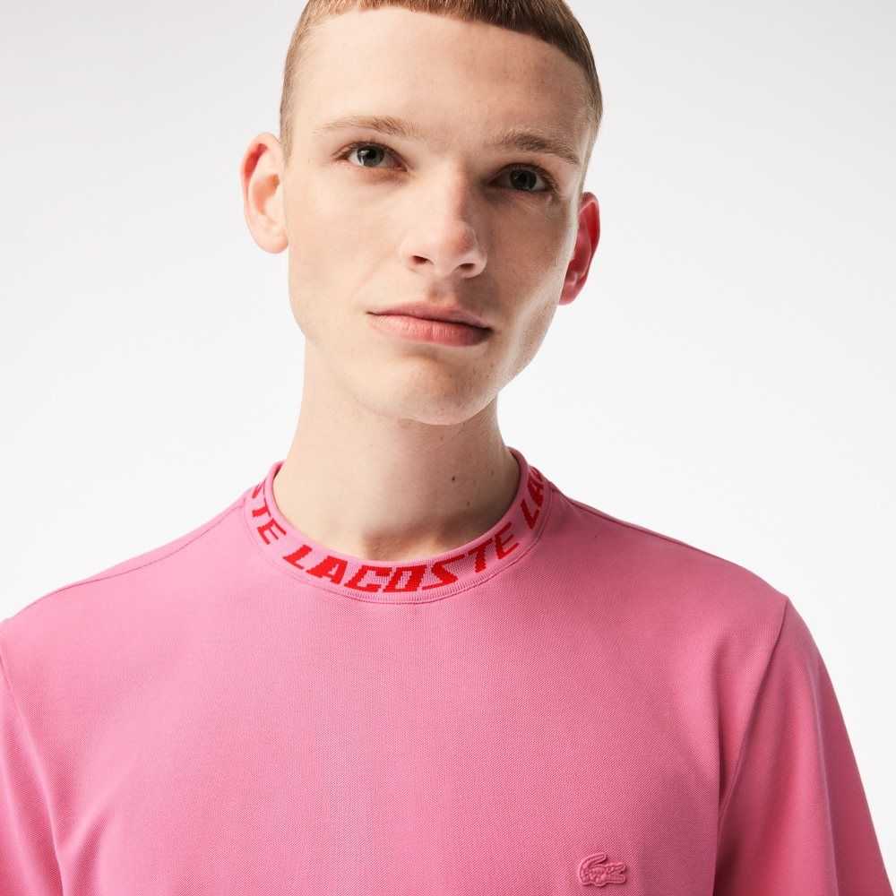 Pink Lacoste Regular Fit Branded Collar T-Shirt | VYRSFU-421