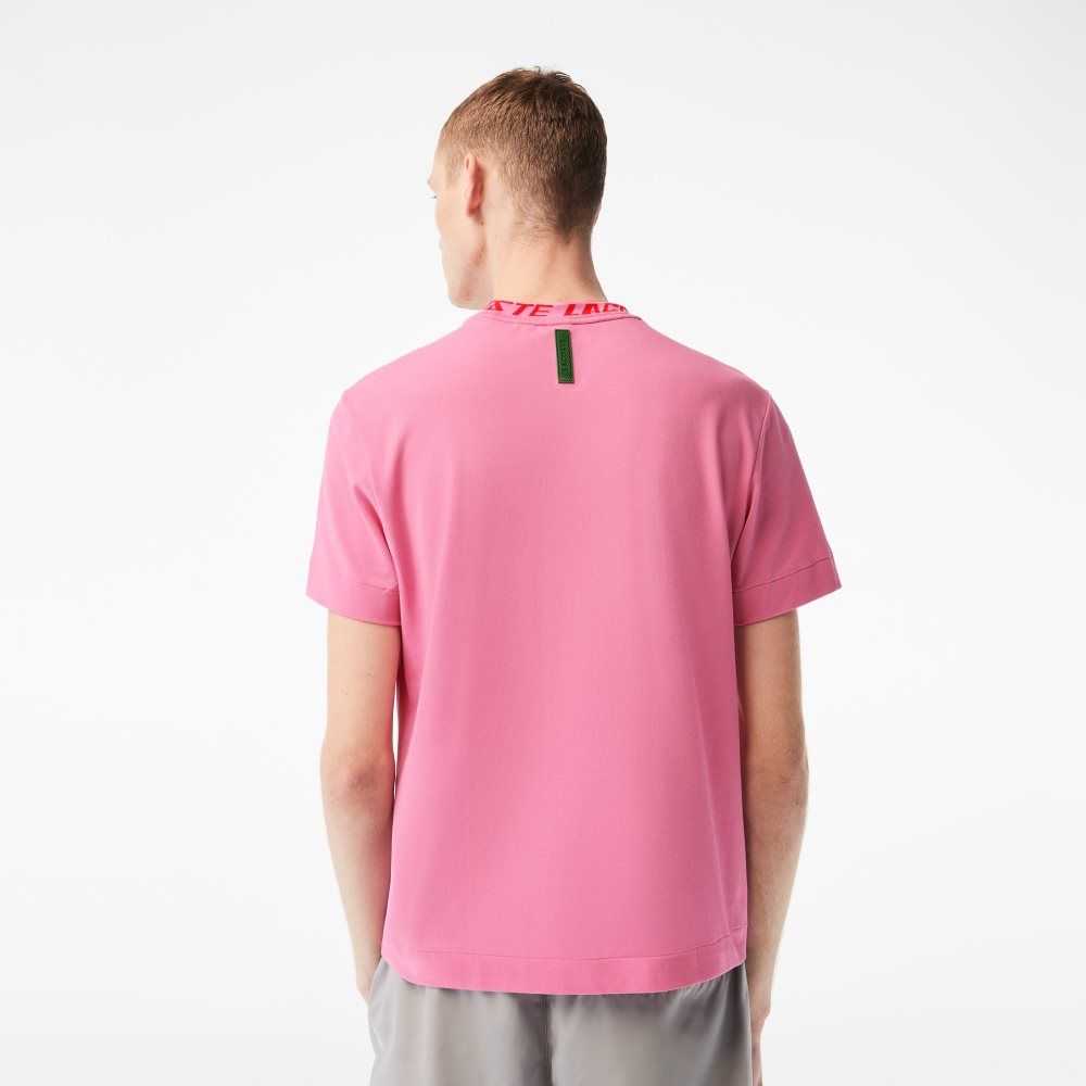 Pink Lacoste Regular Fit Branded Collar T-Shirt | VYRSFU-421