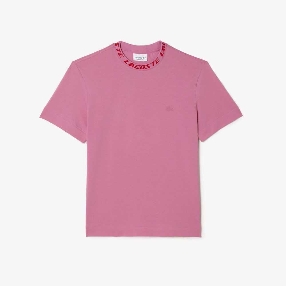 Pink Lacoste Regular Fit Branded Collar T-Shirt | VYRSFU-421