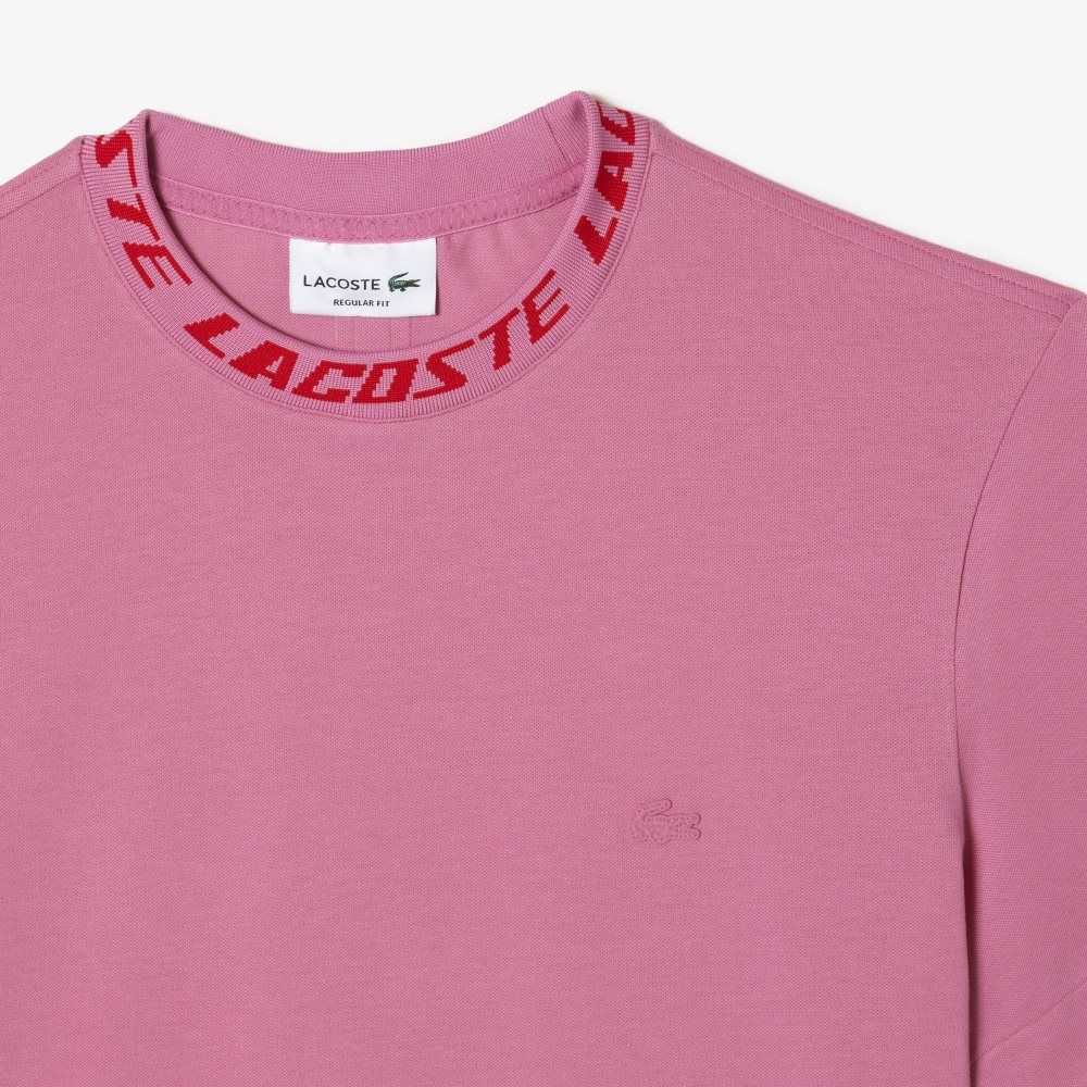 Pink Lacoste Regular Fit Branded Collar T-Shirt | VYRSFU-421