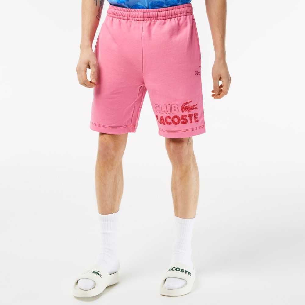 Pink Lacoste Regular Fit Contrast Branding Fleece Shorts | PSAVDW-514