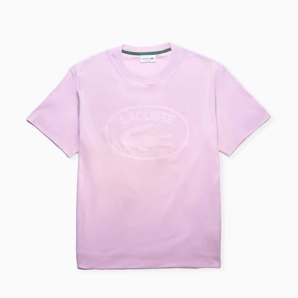 Pink Lacoste Relaxed Fit Branded Cotton T-Shirt | ZCMOGD-460