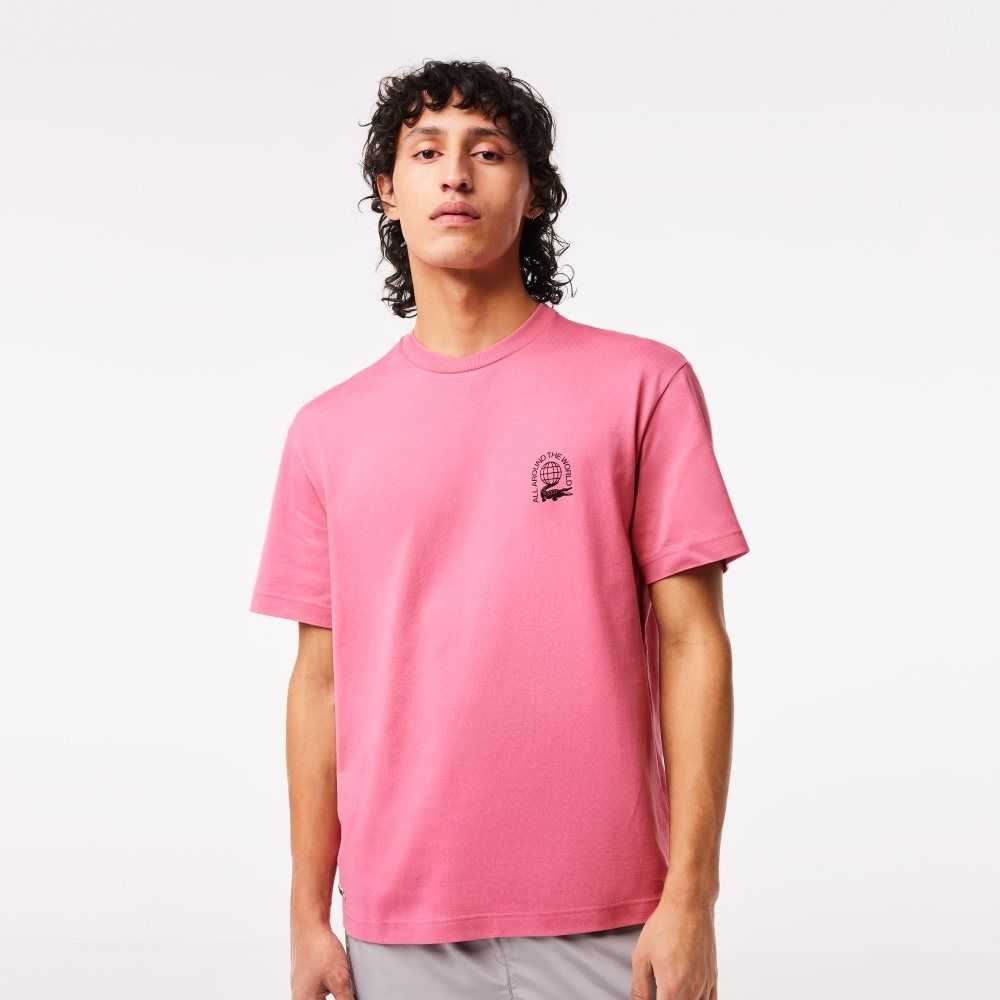 Pink Lacoste Relaxed Fit Organic Cotton Jersey T-Shirt | HBZTSN-765