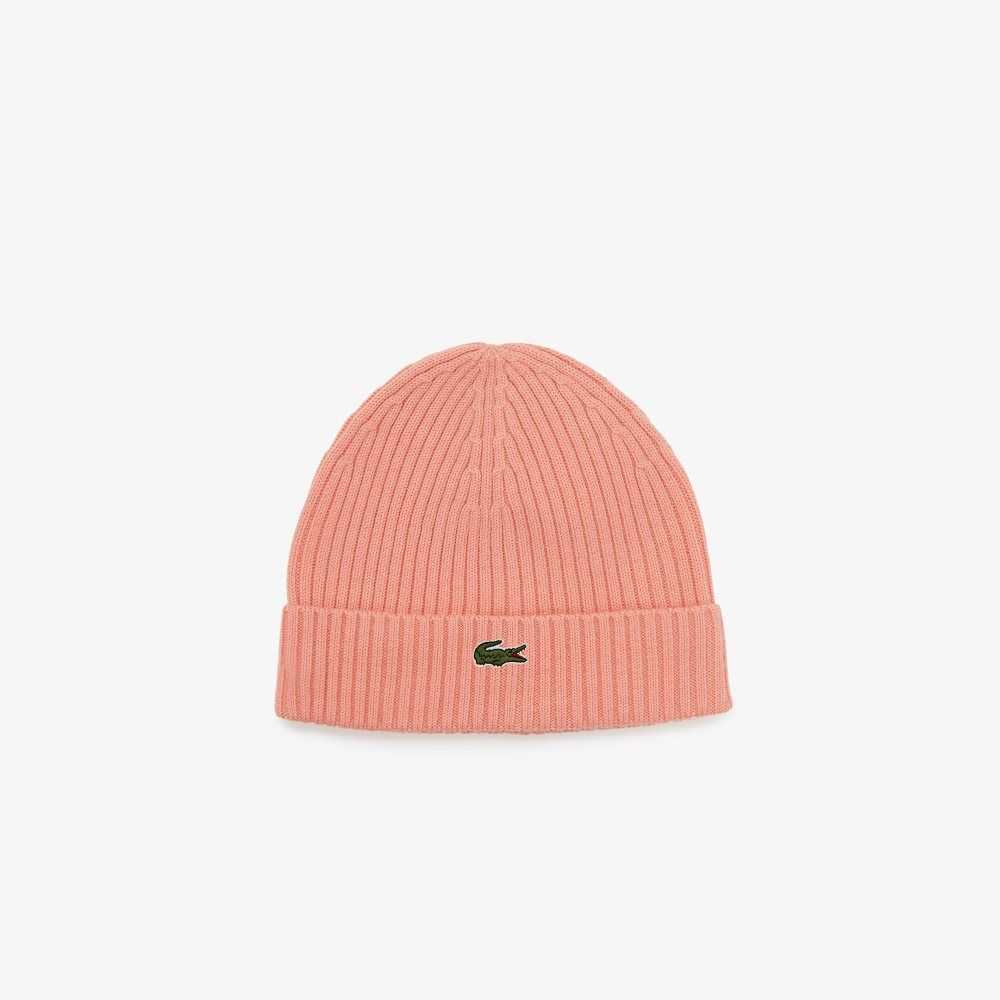 Pink Lacoste Ribbed Wool Beanie | BLJDXP-806