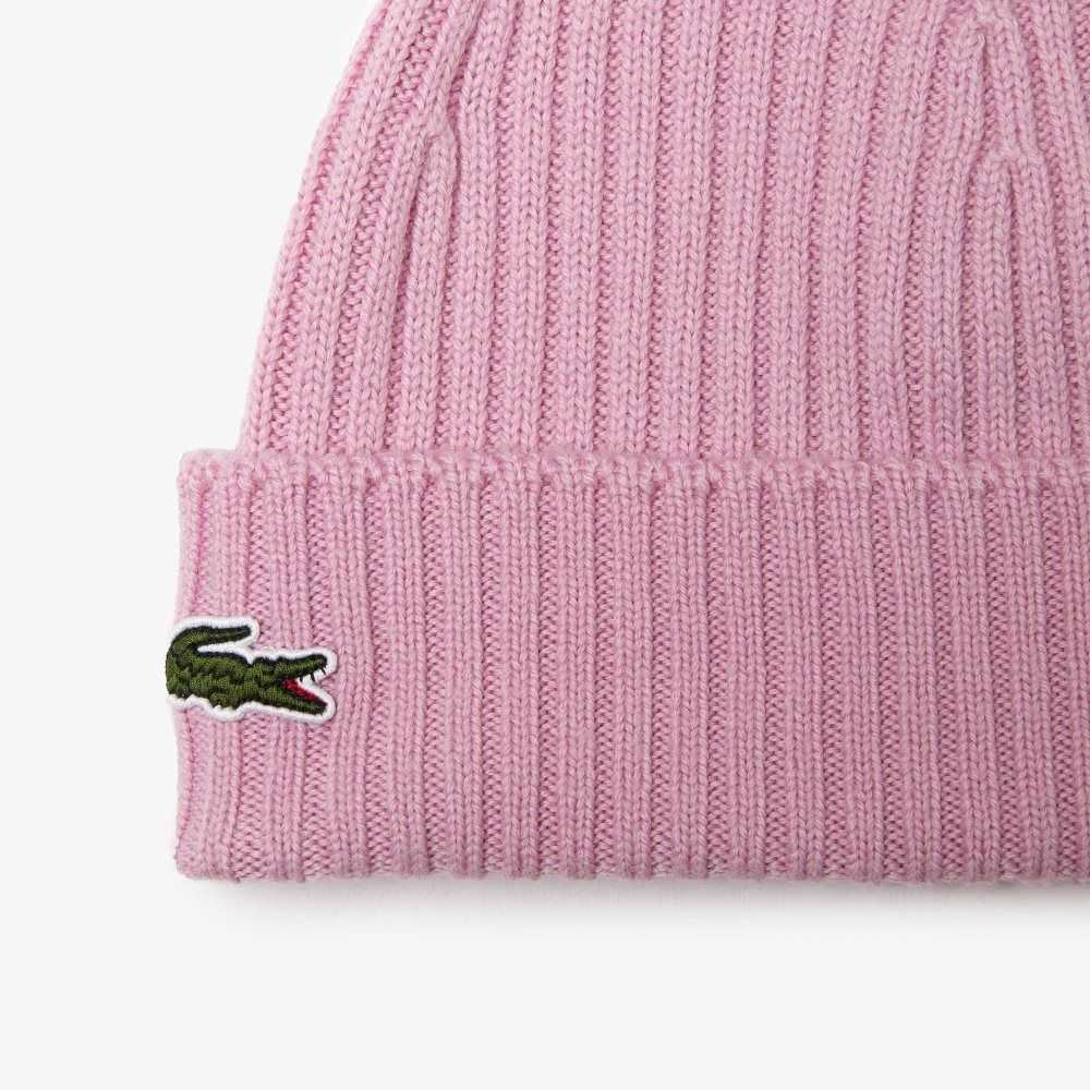 Pink Lacoste Ribbed Wool Beanie | SRDEBP-134