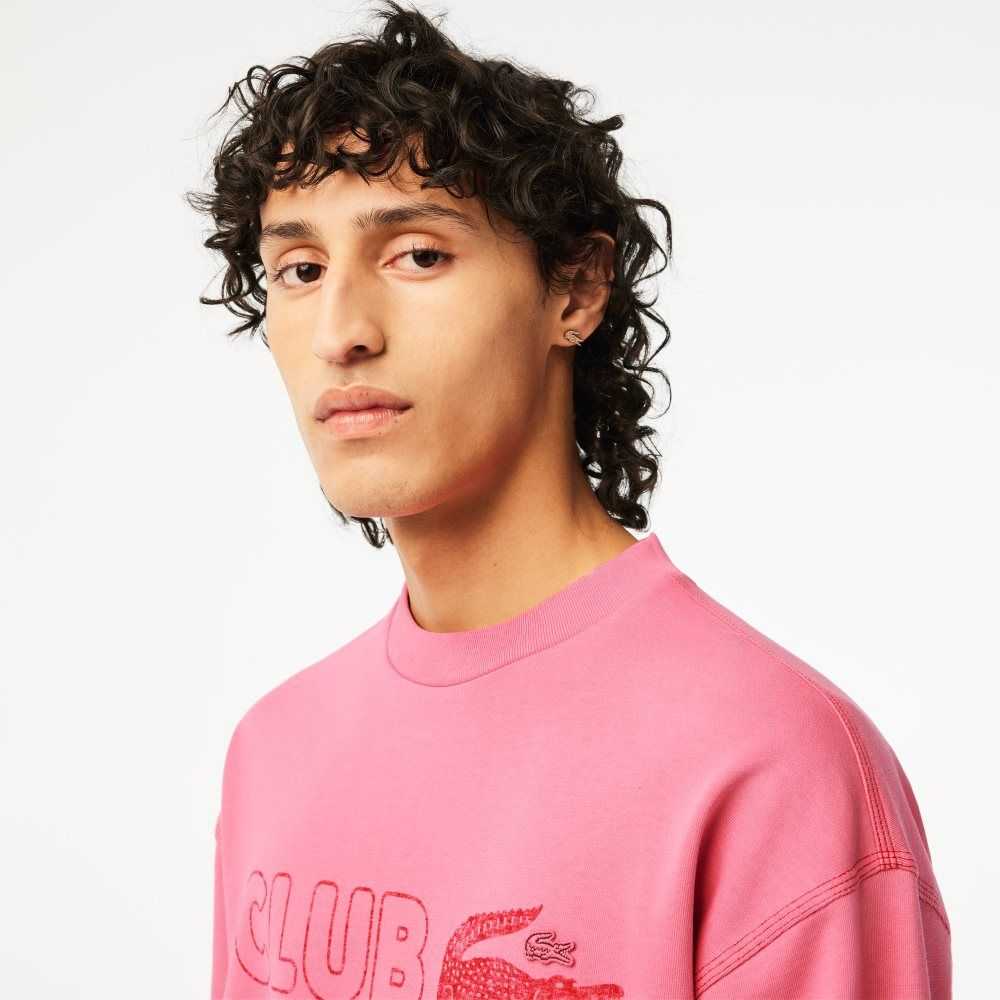 Pink Lacoste Round Neck Loose Fit Vintage Print Sweatshirt | TKYRQL-924