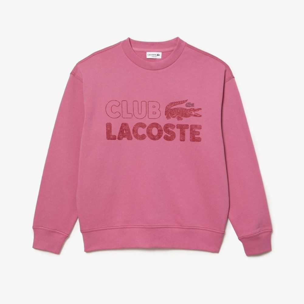 Pink Lacoste Round Neck Loose Fit Vintage Print Sweatshirt | TKYRQL-924