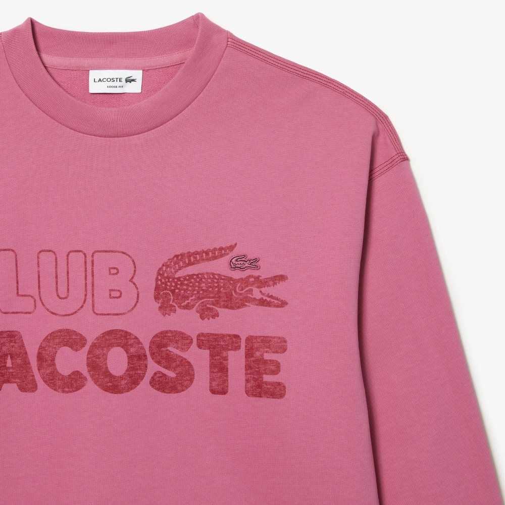 Pink Lacoste Round Neck Loose Fit Vintage Print Sweatshirt | TKYRQL-924