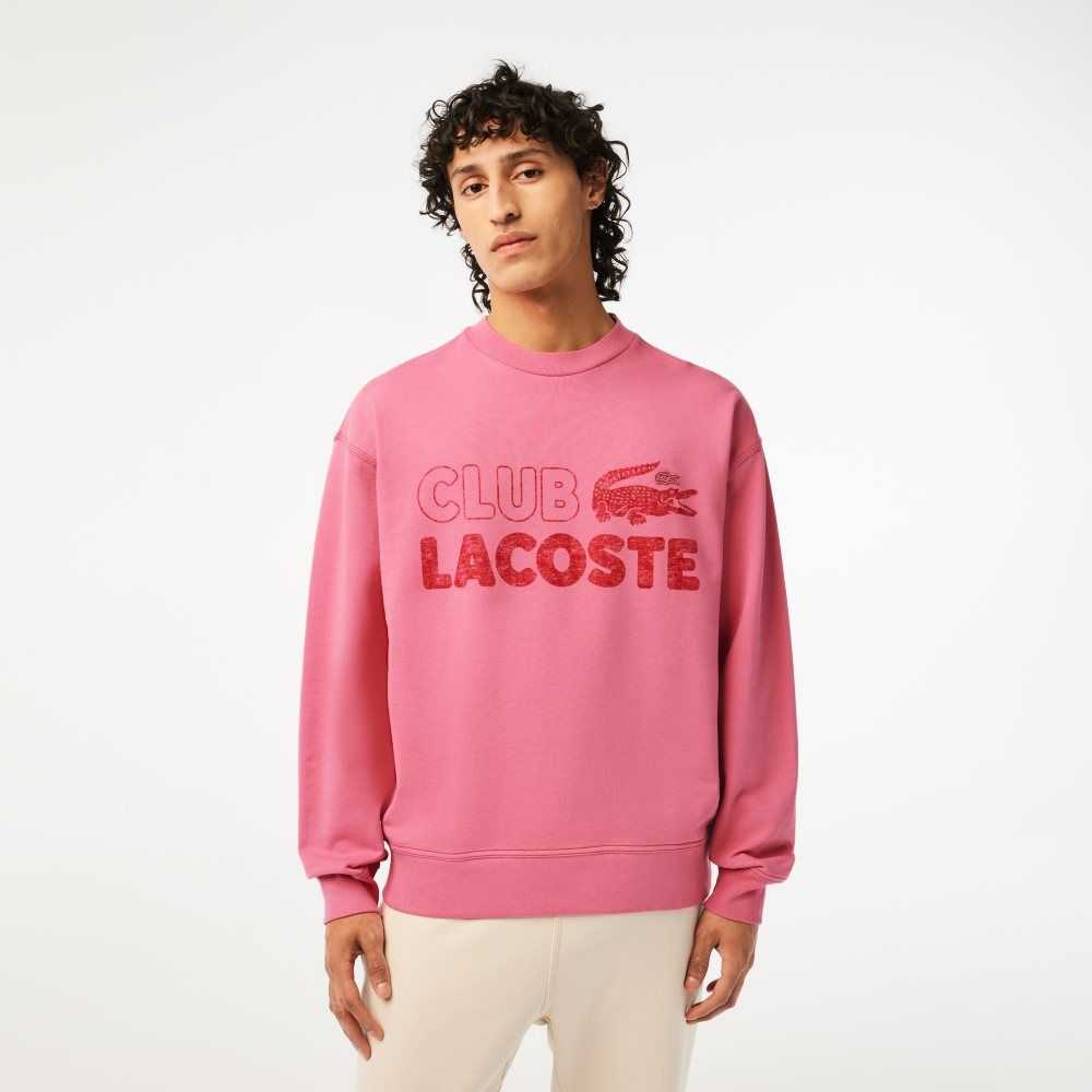 Pink Lacoste Round Neck Loose Fit Vintage Print Sweatshirt | TKYRQL-924