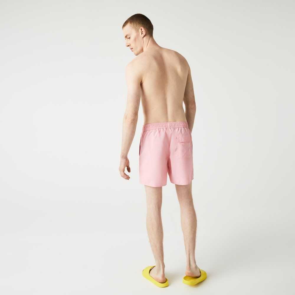 Pink Lacoste Signature Print Light Swimming Trunks | LOVPYE-127