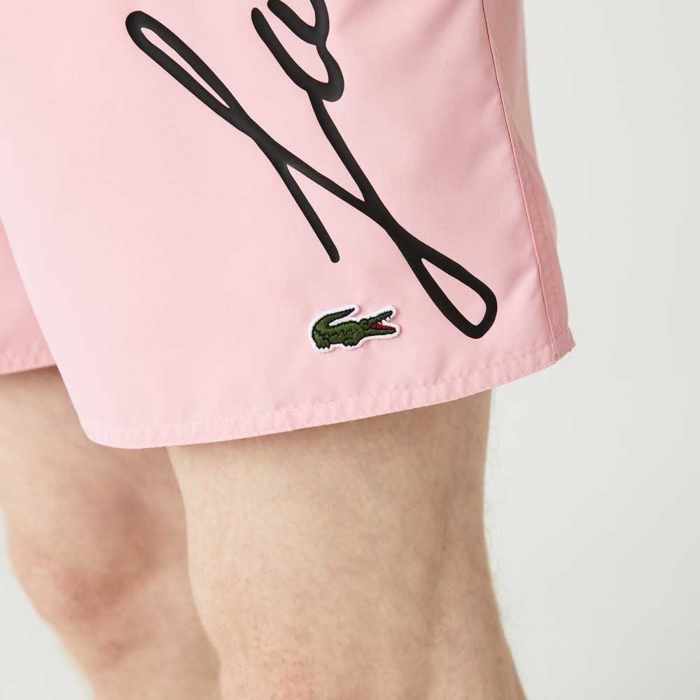 Pink Lacoste Signature Print Light Swimming Trunks | LOVPYE-127