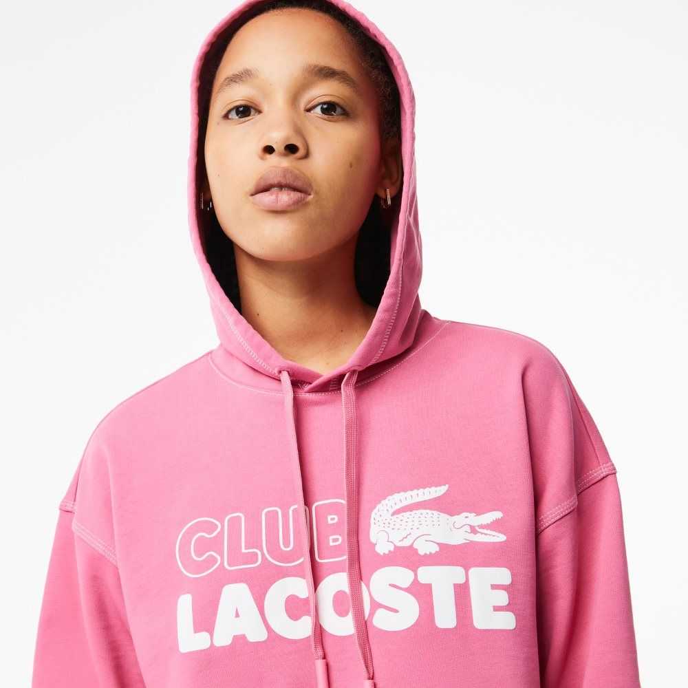 Pink Lacoste Texture Print Hoodie | JKTNGW-098