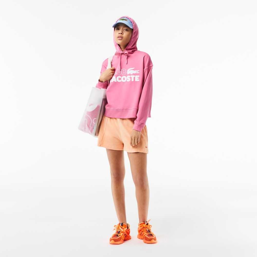 Pink Lacoste Texture Print Hoodie | JKTNGW-098