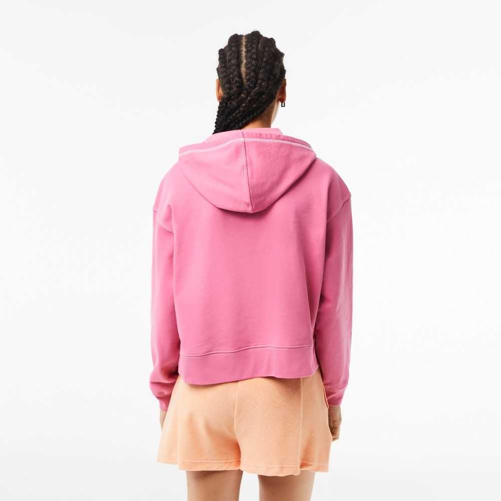 Pink Lacoste Texture Print Hoodie | JKTNGW-098