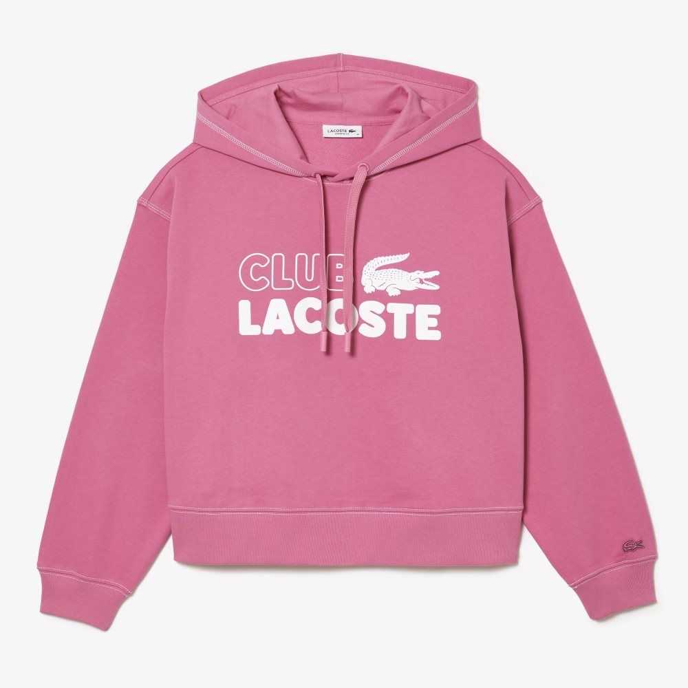 Pink Lacoste Texture Print Hoodie | JKTNGW-098