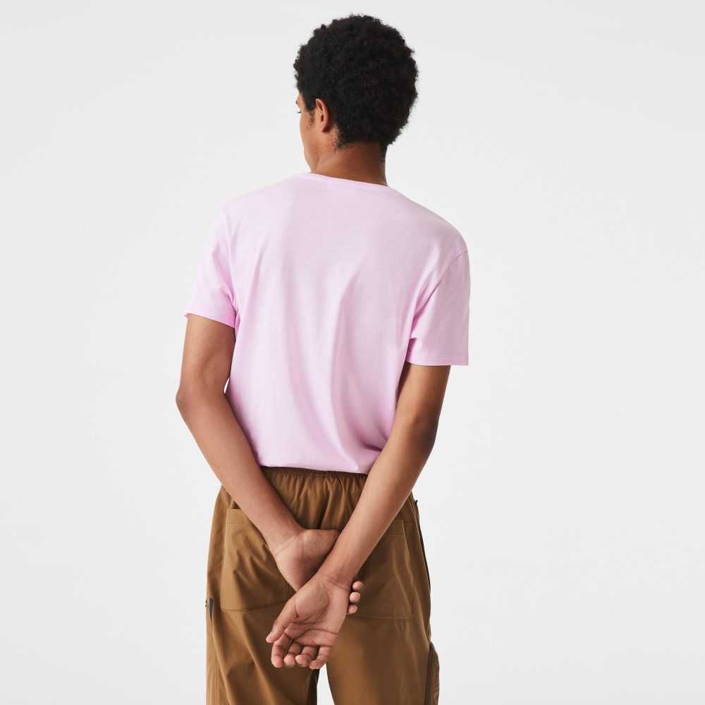 Pink Lacoste V-Neck Pima Cotton Jersey T-Shirt | FVGTDQ-730