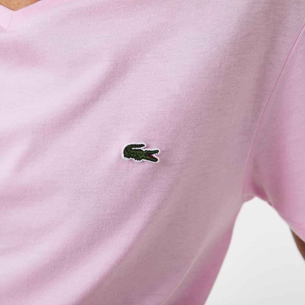 Pink Lacoste V-Neck Pima Cotton Jersey T-Shirt | FVGTDQ-730