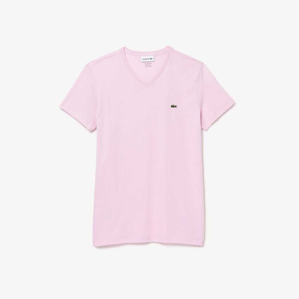 Pink Lacoste V-Neck Pima Cotton Jersey T-Shirt | FVGTDQ-730