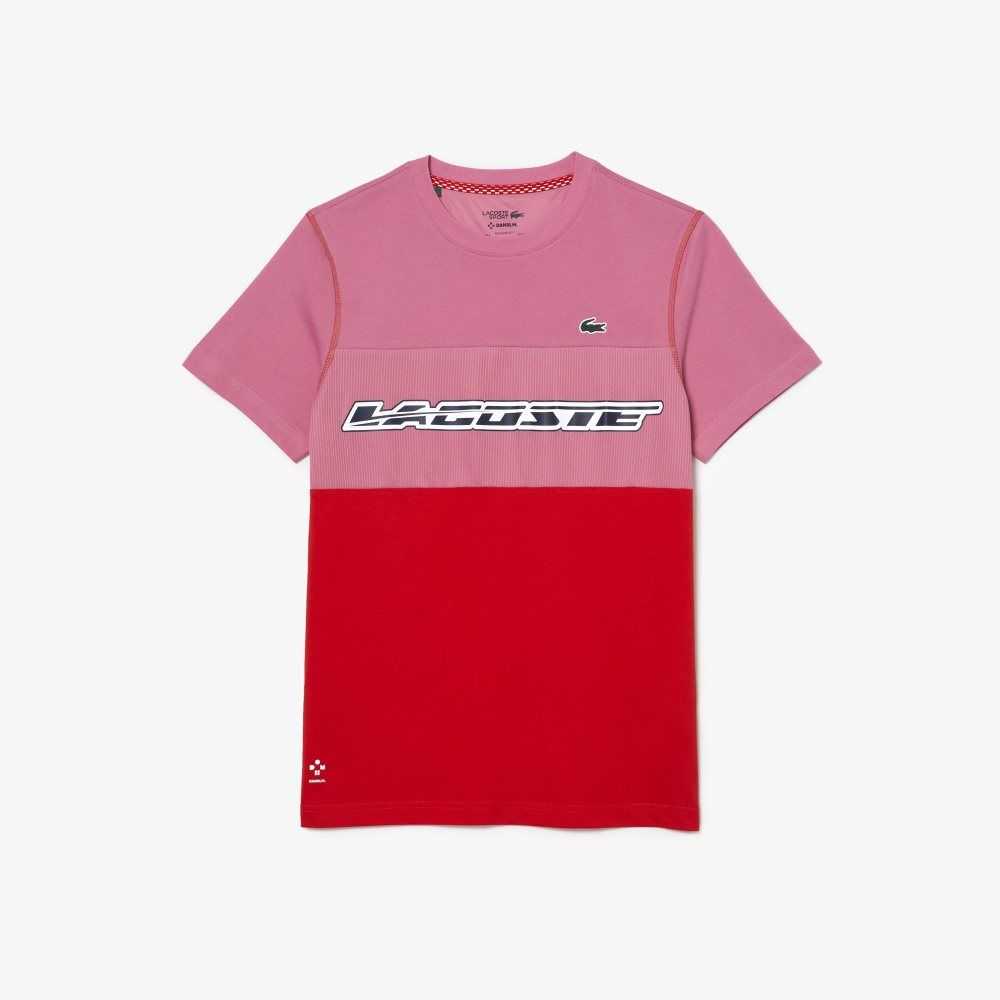 Pink / Red / Blue Lacoste Tennis x Daniil Medvedev Jersey T-Shirt | UIDAFT-523