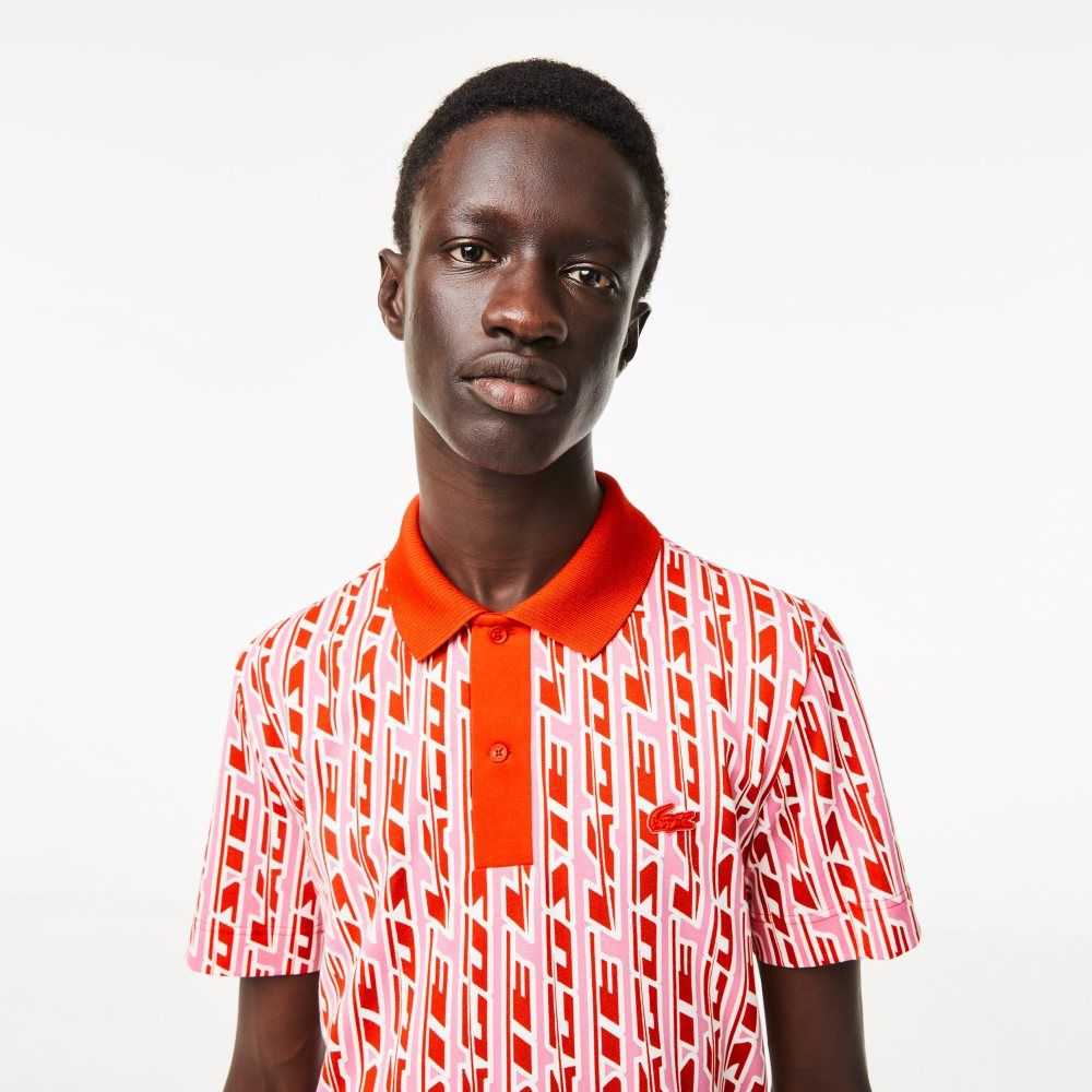 Pink / Red Lacoste Movement Two-Tone Printed Polo | EYGJDM-350