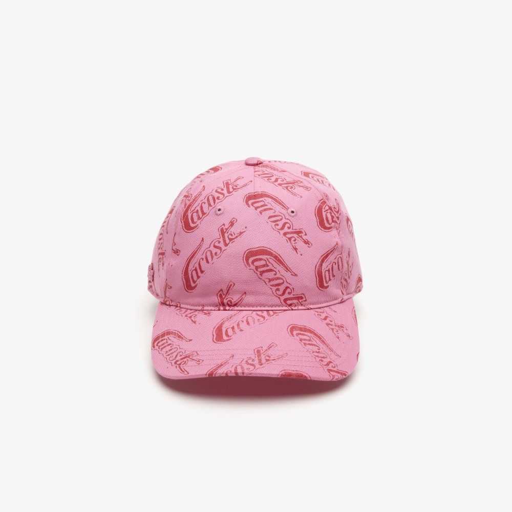 Pink / Red Lacoste Organic Cotton Vintage Print Cap | EAFTPN-530