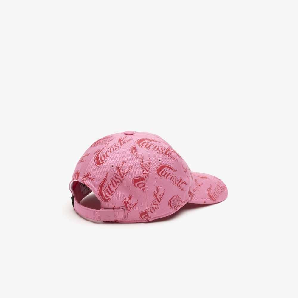 Pink / Red Lacoste Organic Cotton Vintage Print Cap | EAFTPN-530