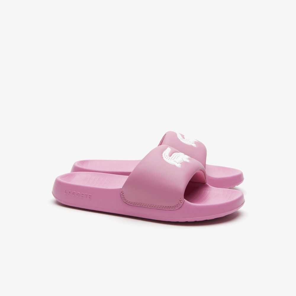 Pink/White Lacoste Croco 1.0 Slides | OJYFIN-893