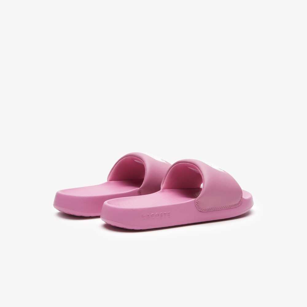 Pink/White Lacoste Croco 1.0 Slides | OJYFIN-893