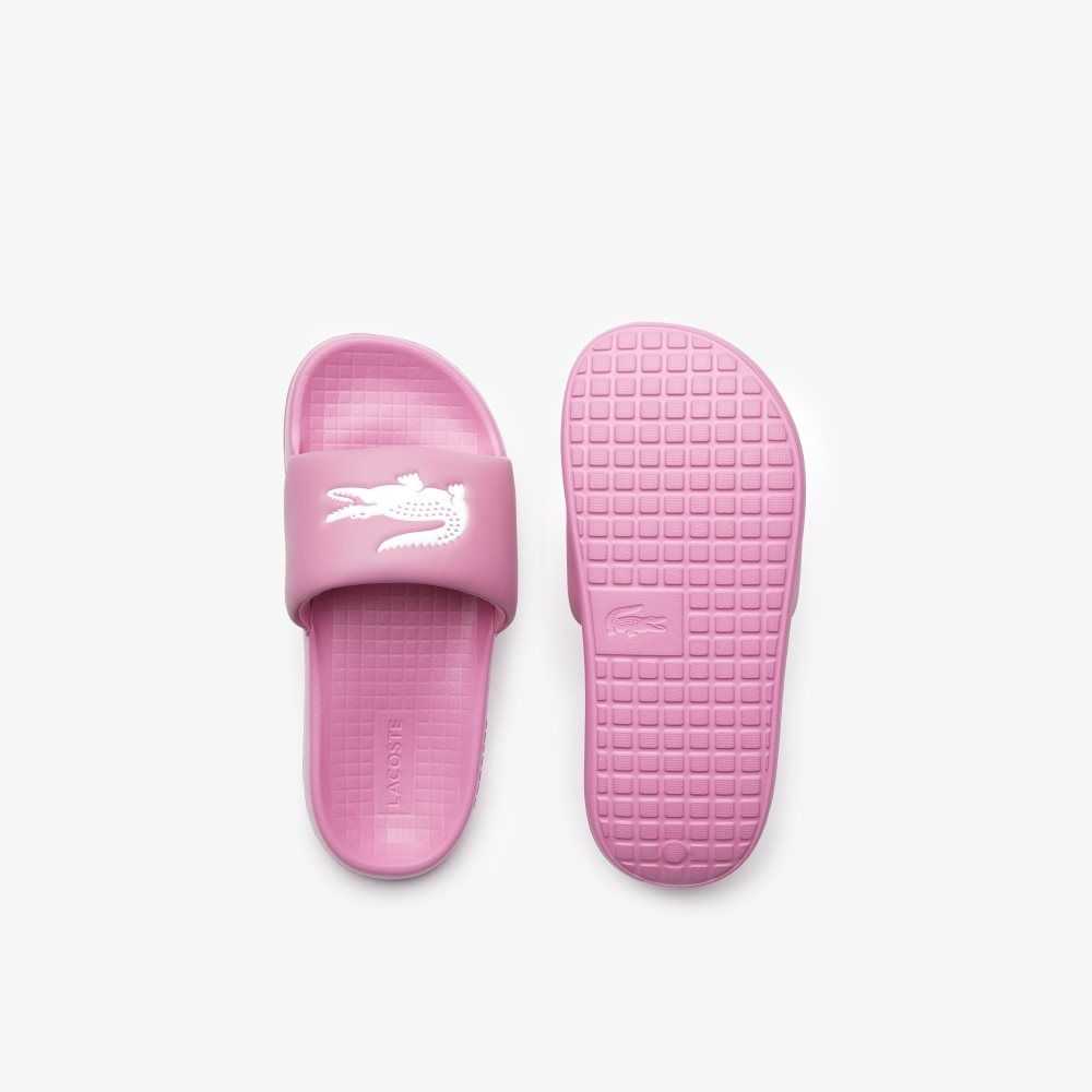 Pink/White Lacoste Croco 1.0 Slides | OJYFIN-893