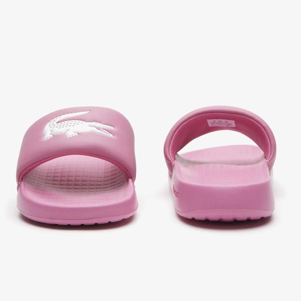 Pink/White Lacoste Croco 1.0 Slides | OJYFIN-893