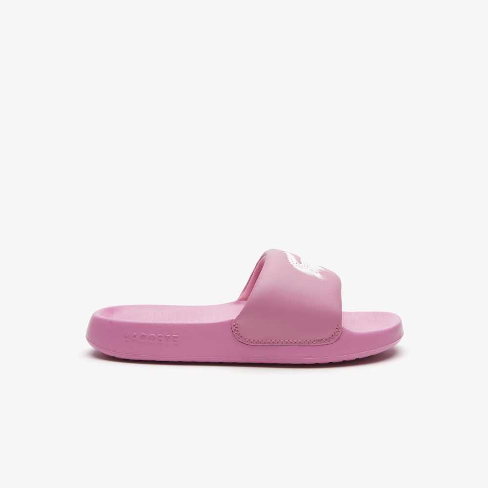 Pink/White Lacoste Croco 1.0 Slides | OJYFIN-893