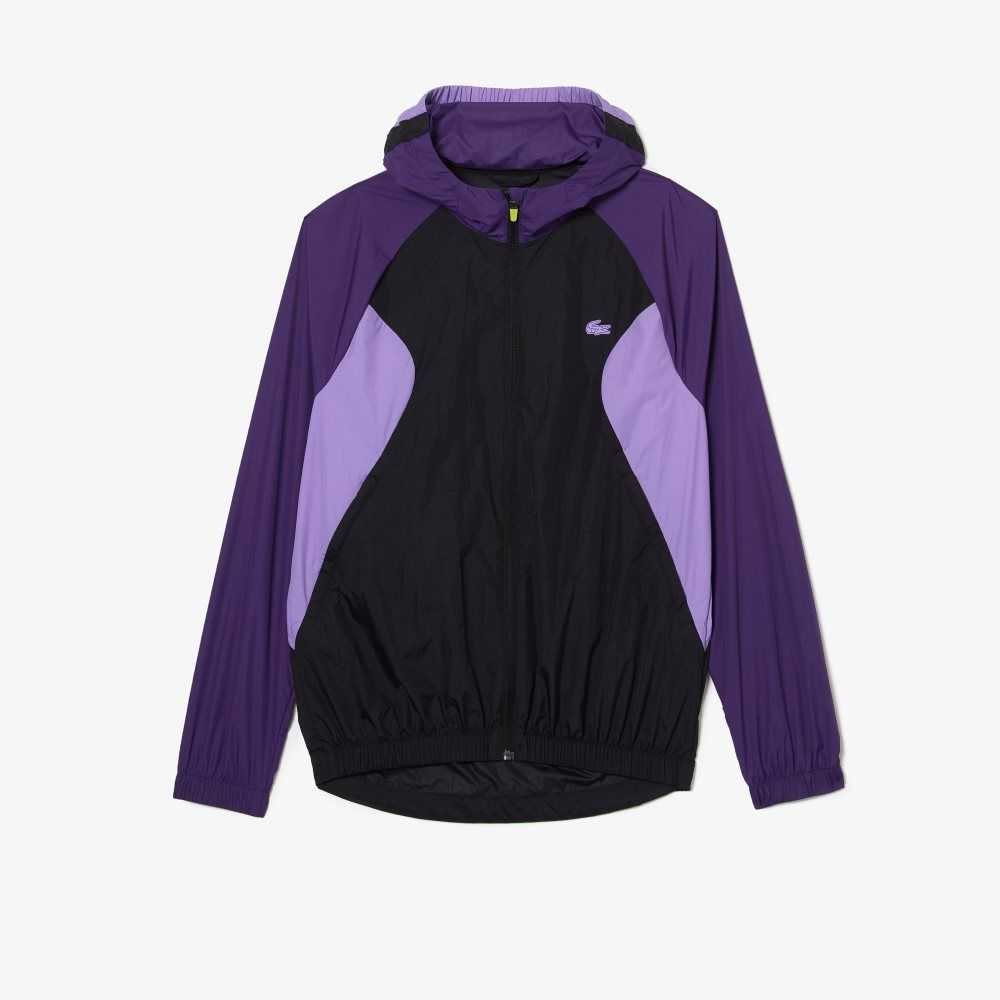 Purple / Black / Purple Lacoste SPORT Packable Windbreaker | CUDVLZ-473