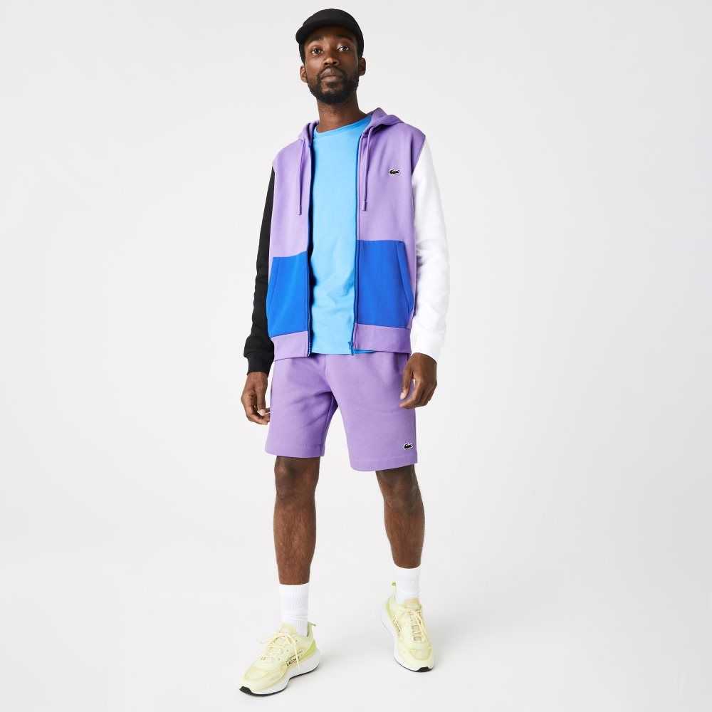 Purple / Black / White / Blue Lacoste Classic Fit Color-Block Hooded Zip Sweatshirt | AFRLDV-352