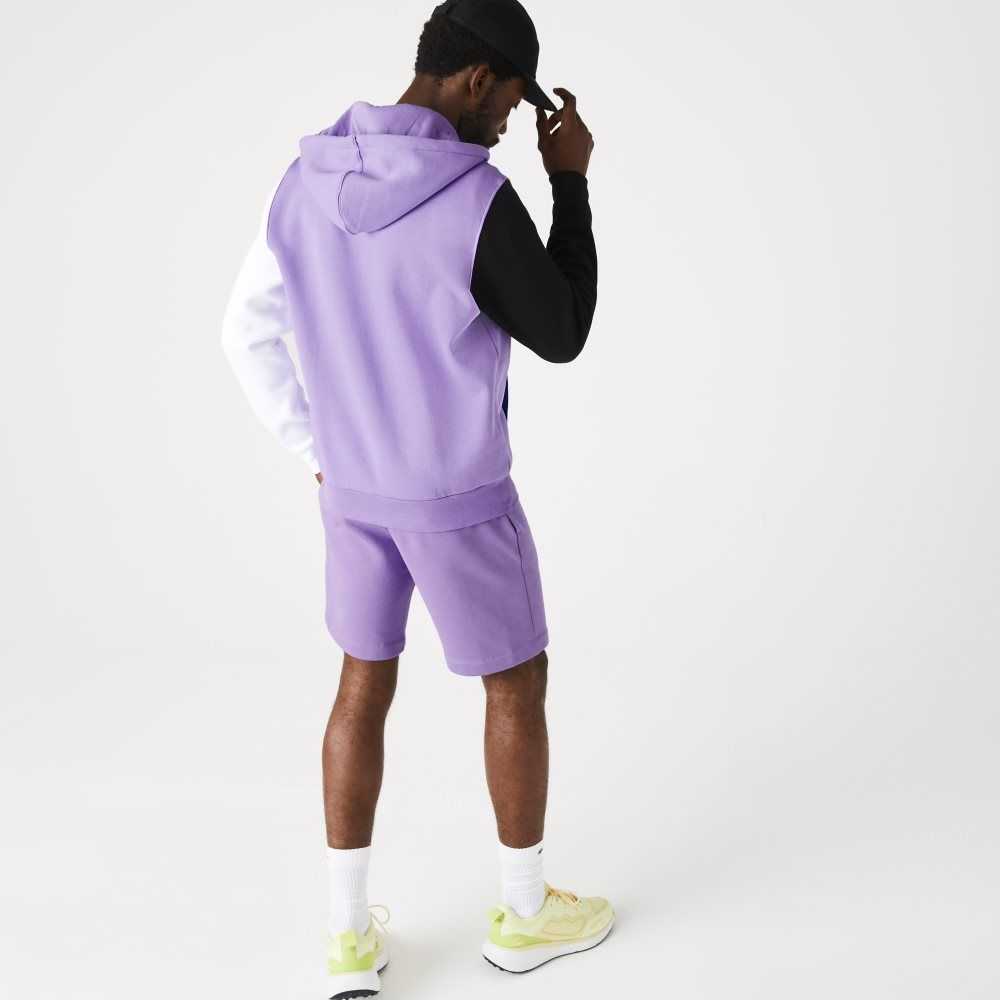 Purple / Black / White / Blue Lacoste Classic Fit Color-Block Hooded Zip Sweatshirt | AFRLDV-352