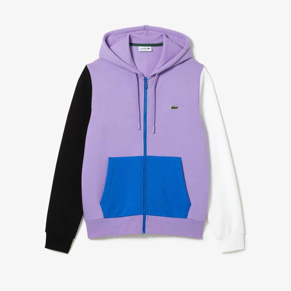 Purple / Black / White / Blue Lacoste Classic Fit Color-Block Hooded Zip Sweatshirt | AFRLDV-352