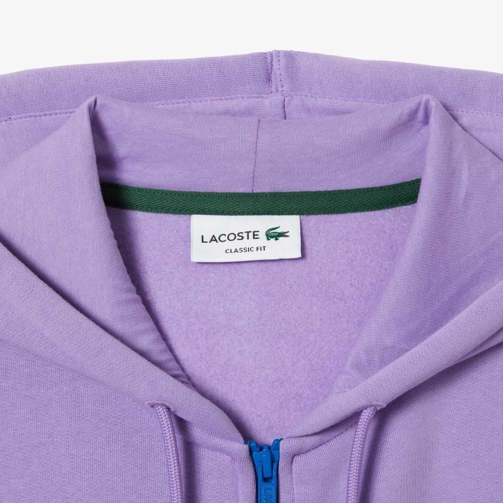 Purple / Black / White / Blue Lacoste Classic Fit Color-Block Hooded Zip Sweatshirt | AFRLDV-352