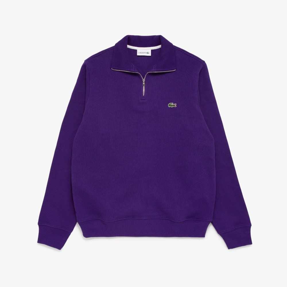 Purple Lacoste Half Zip Cotton Sweatshirt | EXZYIM-297