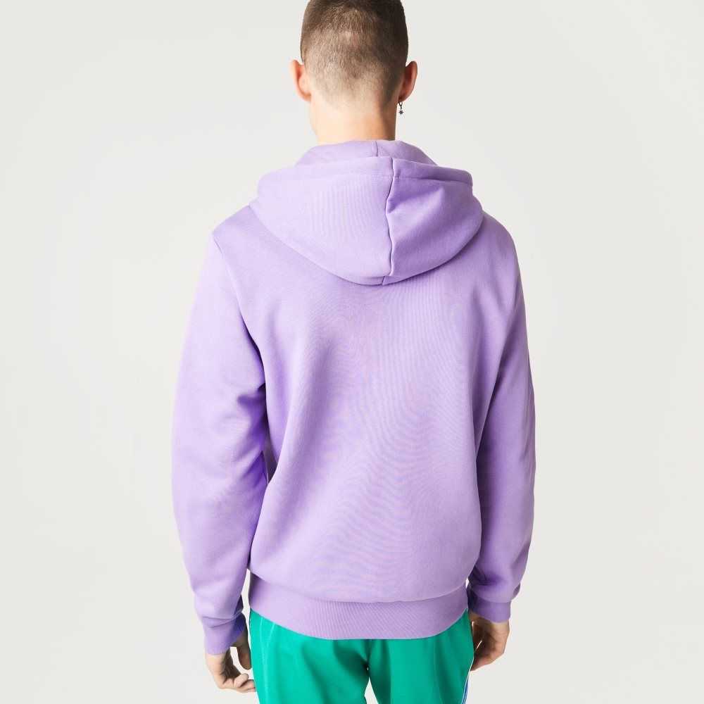 Purple Lacoste Kangaroo Pocket Fleece Zipped Sweatshirt | GFESHL-369